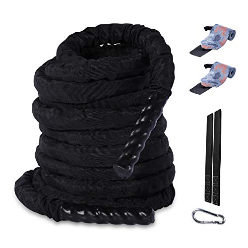 Battle Rope with Anchor Strap Kit, 1.5 Inch Diameter 30 Feet Long Exercise Rope 100% Polyester Fitness Rope, Exercise Rope for Home Exercise, Aerobic Exercise (style-1)