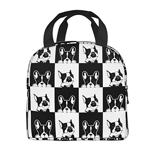 Biepiaowo Cute Dog Lunch Bag Boston Terrier Insulated Lunch Box For Women Men Reusable Black White Lunch Tote For Office Work Picnic Hiking #TOP2