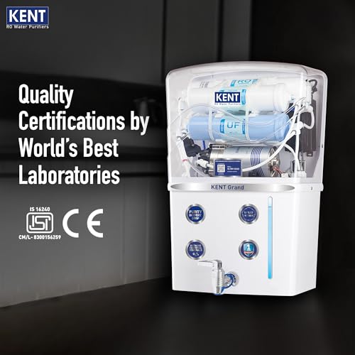 Image of KENT Grand RO Water Purifier | Advanced RO Tech for Sabse Shudh Paani | RO+UF+TDS Control + UV LED Tank | 8L | 20LPH Flow | Ideal for Borewell /Tanker /Municipal Water | Largest Service Network