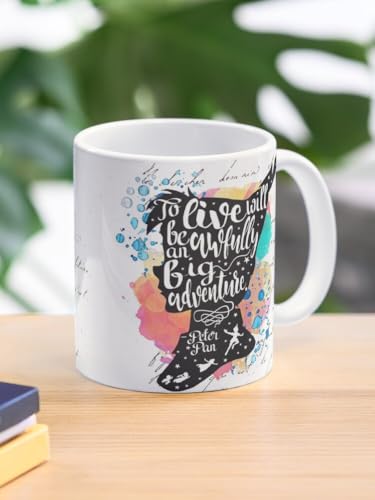 Image of to Live Be an Awfully Big Adventure Ceramic Mug 330ml - Inspirational Peter Pan Quote Printed Coffee Cup - Microwave Safe Dishwasher Friendly - Motivational Gift Mug for Dreamers, Writers, Travelers