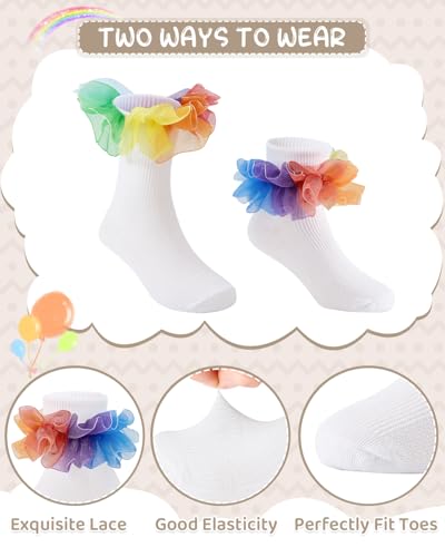 Toddler Ruffle Socks for Girls Dress Socks Double Lace Sock for Kids Turn Cuff Baby Sock3