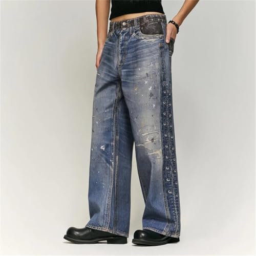 Men Retro Washed and Worn Loose Jeans Street Straight-Leg Trousers2