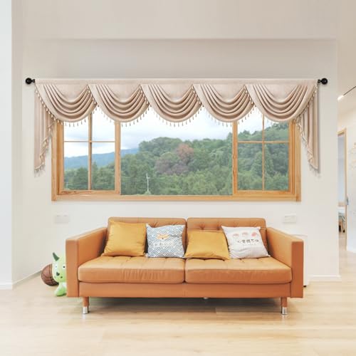 ELKCA Japanese Style Modern Curtain Valance for Living Room Faux Linen Curtain for Living Room Solid Coffee with Beige Tassel Valance(138inch,1 Panel) by ELKCA - Image 4