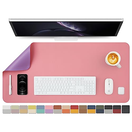両面PUデスクマット、大型マウスパッド、デスクプロテクター、防水キーボードマット、オフィス/家庭/ゲーム/装飾に適した(ピンク+紫の、90cm*43cm)