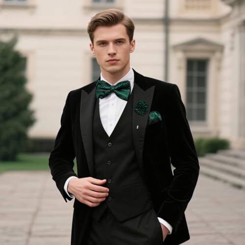 Image of DiBanGu Pre-Tied Bow Ties for Men Silk Adjustable Tuxedo Bowties Pocket Square Cufflinks Set with Lapel Pin Jacquard Woven
