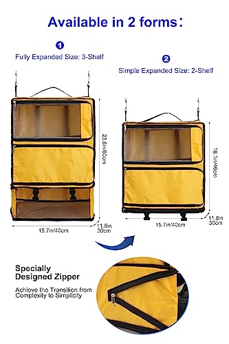 ELEZAY Hanging Packing Cubes Portable Closet 3-Shelf Travel Collapsible Compression Garment Organizer for Carry-on Luggage Suitcase Space Saver Bag XX-Large_No Side Pockets, Yellow4