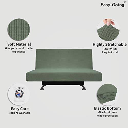 Image of Easy-Going Stretch Medium Futon Slipcover Armless Futon Cover Greyish Green | Sofa Bed Furniture Protector Without Armrests with Elastic Bottom for Kids, Soft Jacquard Machine Washable