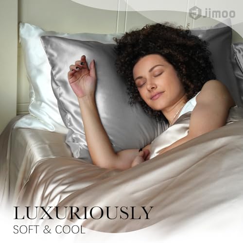 2 Pack 100% Mulberry Silk Pillowcase for Hair and Skin, 22 Momme Natural Silk Pillow Cases Set of 2 with Zipper, Pillow Cover for Women Mom Men (2 Pcack Silver Grey, Standard 20''×26'')
