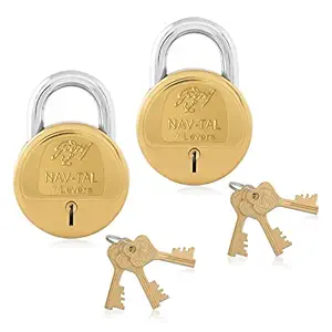 Godrej Locking Solutions and Systems Godrej Nav-tal 7 Levers Brass Padlock - 4 Keys (Pack of 2) | Rust Resistant - Golden