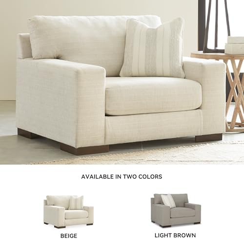 Image of Signature Design by Ashley Maggie Oversized Chair, Cozy Chair and a Half, Contemporary Chenille Fabric Accent Armchair for Living Room Reading, Birch Beige, 51 inch W