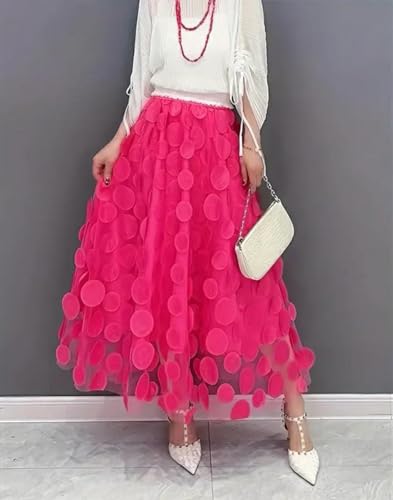 Tulle Skirt Women 3D Polka Dot Elastic Waist Mesh Flowy A-Line Midi Skirts Wedding Halloween Party Outfit2