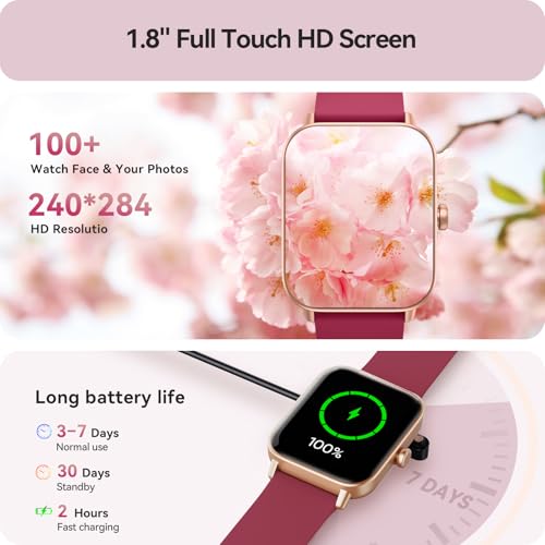 Image of Gydom Smart Watch for Women Android & iPhone, Alexa Built-in, 1.8 inch Smartwatch with Heart Rate /SpO2 /Sleep Monitor, IP68 Waterproof Activity Fitness Tracker, 101+ Sports Mode, Red