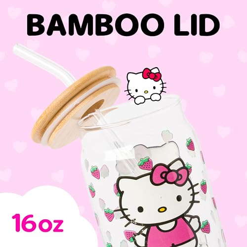 Image of Silver Buffalo Sanrio Hello Kitty Strawberry, Glass Tumbler, 16oz