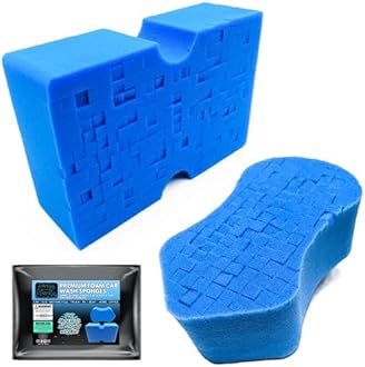 Premium Grid Car Wash Sponge 2pc Jumbo/Ergonomic | Anti-Marring Sponge for Soap and Rinseless Washing | Soft, Scratch-Free, Durable Foam. Cross-Cut Sponges for Cleaning and Detailing
