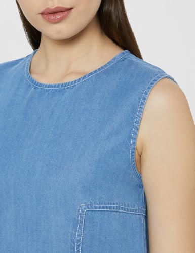 Image of Amazon Brand - Symbol Women's Cotton Tencel Denim A-Line Dress | Sleeveless, Round Neck, Midi Length, Back Zip (Available in Plus Sizes)