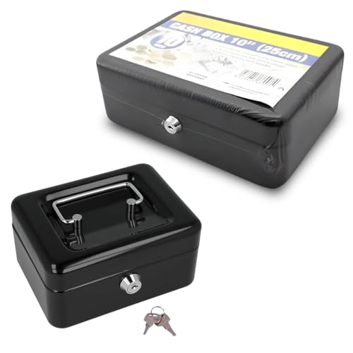 Heavy Duty Steel Tin Cash Box, Small Lockable Cash Box with 2 Keys, Steel Petty Cash Box, Portable and Secure Money Tin, Cash Storage Bo (BLACK, 6 '' (15CM))