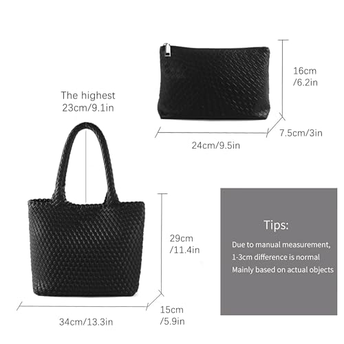 Image of Hand Woven Bag Tote BagS For Women Top Handle Shoulder Vegan Leather Large Travel Beach Hobo Handbag