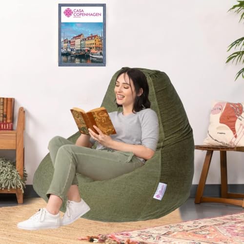 Image of Casa Copenhagen Premium Designer Fabric Bean Bag Chair, Filled with Beans | Capacity: Upto 7 Ft Height, 200 KG Weight | 4XL | Green