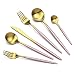 Produktbild JASHII Luxuriöses Besteck-Set mit rosa Griff, 18/10, goldfarben, 304 Edelstahl, 24-teilig, Adaline Royal, modernes Satin-Finish, bestes Geschenk für Geburtstag, Hochzeit (rosa Griff, mattgold)