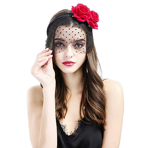 Mexican Rose Flower Crown Headband Day of The Dead Headband Costume Dia de Los Muertos Mexican Theme Parties Supplies Headpiece (Red Headband)