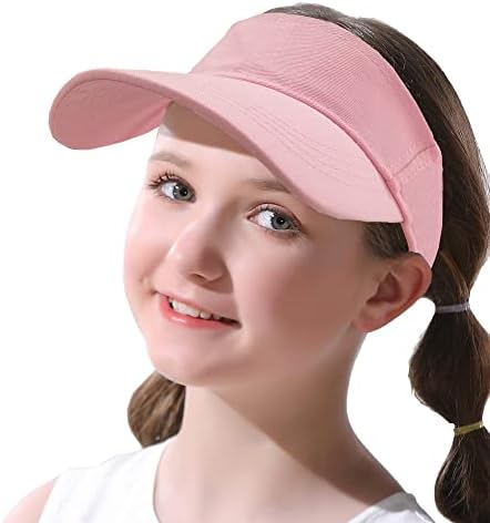 Kids Sun Visors Adjustable Cap - Unisex for Children Athletic Sports Hats UV Protection fit for 5 to 12 Years Old 52-56cm (Pink,Medium)
