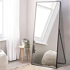 NeuType Full Length Mirror, 64″ x 21″ Aluminum Alloy Frame Floor Mirror with Stand, Large Bedroom Mirror, Free Standing or Wall Mounted or Leaning Against Wall, Black