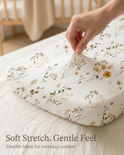 Image of Bassinet Sheets for Baby Girls Boys 2 Pack, Fitted Baby Mattress Sheet for Rectangle, Oval, Hourglass Bassinet Mattress, Breathable Cozy & Universal Fit (Butterfly Garden, Bassinet Sheet)