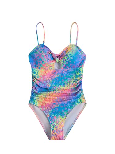 Image of Floerns Girl's Gingham Print Ruched Cut Out Knot Front One Piece Swimsuit