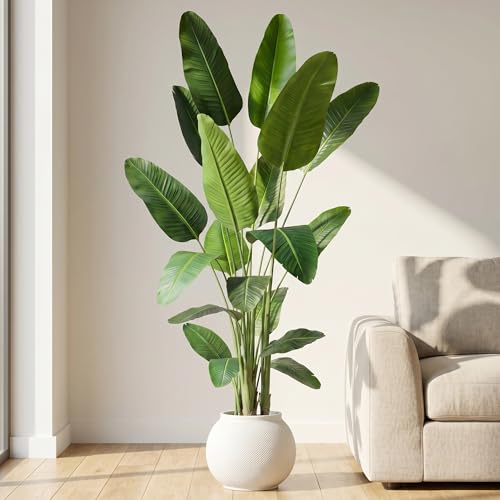 Premium 4FT Artificial Bird of Paradise Tree 3 Trunks & 9 High-Density Bendable Leaves Tall Faux Floor Plant with Stable Base Odorless Fake Tropical Palm Plant for Indoor Home Decor Office