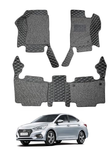 Image of Auto Hub Premium 7D car mat Hyundai Verna (Model: 2010-2016), Luxury Double-Stich 7d Car Floor Mat Complete Set, 100% Waterproof and Washable, Color : Black