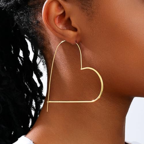 Gold Large Heart Hoop Earrings for Women Minimalist Sweet Hollow Love Dangle Statement Earrings Hypoallergenic Heart Earrings Valentine's Day Jewelry2