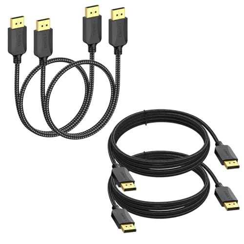 1.5ft Braided &amp; 10ft 4K DP Cable 2-Pack Bundle - Short and Long DisplayPort Cables for Any Distance (4K@60Hz &amp; 2K@165Hz), Total 4 Cables, Compatible with Monitor, PC, Docking Station