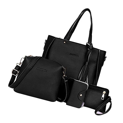 menolana Conjunto de Bolsa de Couro 4 em 1 Feminina de 4 Peças para Trabalho Profissional - Preto