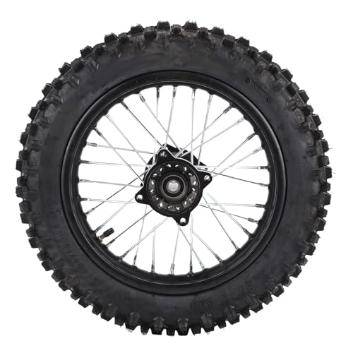 KIMISS Conjunto de Neumático de Llanta de Rueda Trasera de 12 Pulgadas, 80/100 12 con Rodamiento de 15 Mm para Apollo SSR XR CRF Dirt Pit Bike Kayo TSD 110 TD 125 Tao, Cuerpo Reforzado