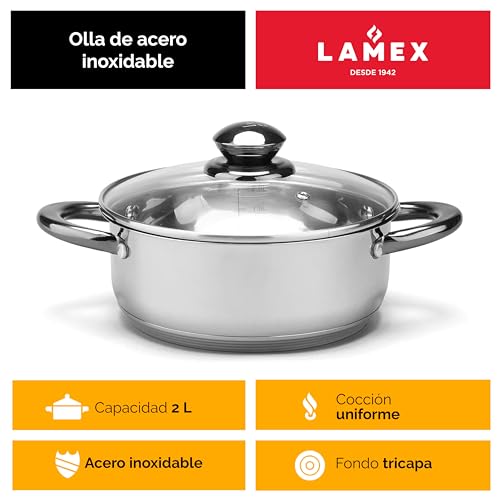 La mejor comparación de Cacerola de acero inoxidable los 5 más buscados. 2 cacerola de acero inoxidable marca Lamex (2)