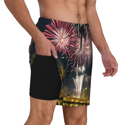Fireworks Pattern Mens Swim Trunks - Beach Shorts Quick Dry with Pockets Shorts Fit Hawaii Beach Swimwear Bathing Suits3