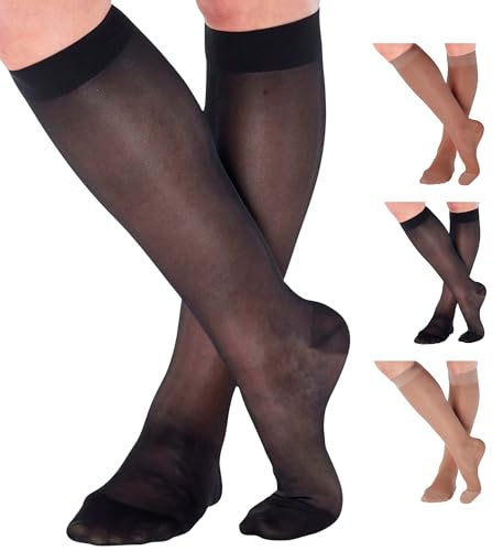 ABSOLUTE SUPPORT Made in USA - Sheer Compression Socks for Women 20-30mmHg | For Swelling, Lymphedema, DVT, Post Surgery Recovery - Black, Large, A205BL3
