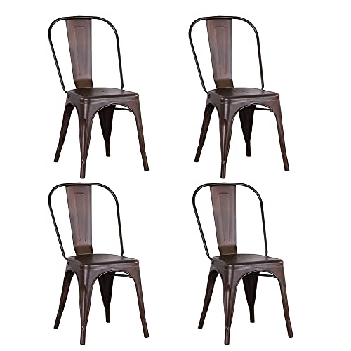 Supfine Lot de 4 Chaise de Salle à Manger Industrielle Vintage avec Dossier Hauteur d'assise 44cm, Chaises Empilables Fer pour Intérieure et Extérieure...