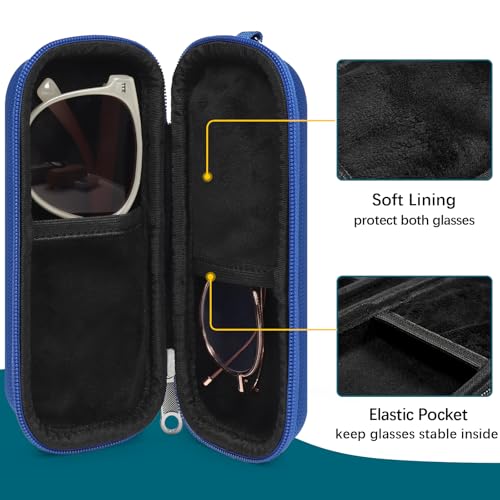 Image of Double Eyeglasses Case Hard Shell Dual Sunglasses Organizer with Zipper Closure Travel Eyewear Storage for Vehicle