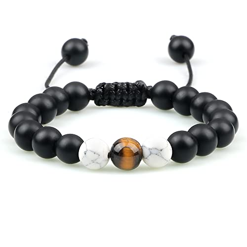 Bracelet en pierre de lave naturelle et onyx noir fait main pour couple