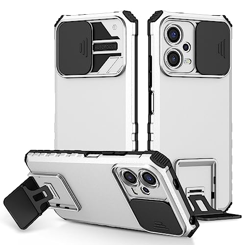 Image of ShieldTech Back Cover Compatible to Redmi Note 12 5G with Sliding Camera Shield & Stereoscopic Holder 360 Protection Mobile Phone Case for Redmi Note 12 5G (PC, White)