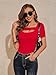 LIXHULT Short Sleeve Shirts Women Ribbed One Piece Cutout Tops Fashion Slim Fitted Clothes(S-Red,L)