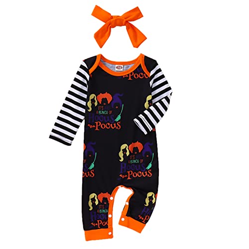 Image of CM C&M WODRO Newborn Infant Baby Girl Halloween Hocus Pocus Romper Jumpsuit Long Sleeve Onesie Bodysuit Outfits Clothes