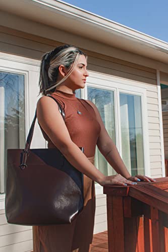 S-Zone Vintage Genuine Leather Tote Shoulder Bag Handbag Big Large Capacity, Coffee, Large - Image 3