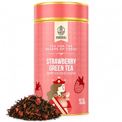 Image of Hindraj Berrylicious Queen Strawberry Green Tea Loose Leaves 100 g Organic Fruit Tea, Sweet & Tart Strawberry Flavor No Added Sugar, Antioxidant Packed