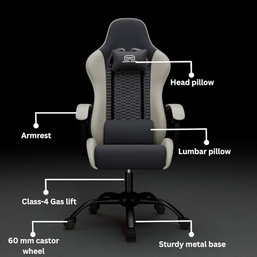Image of Spawn Gaming Chair Breathable Fabric,Ergonomic Gaming and Office Chair for Work,Study Chair with Linked Armrests,135 Degree Recline,Adjustable Headrest and Lumbar Cushion(Beige&Charcoal)