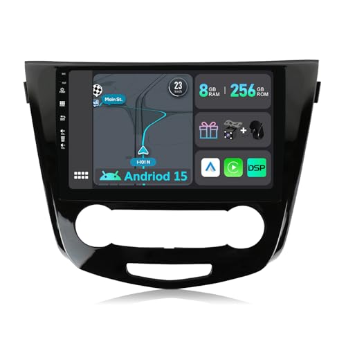 YUNTX [8GB+256GB] Android 15 2 Din Autoradio pour Nissan X-Trail T32 Qashqai (2013-2021)-[Intégré CarPlay/Android Auto/DSP/GPS]-IPS 2.5D 10.1 Pouce Écran...