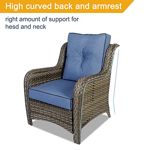 Vowtick Outdoor Wicker Chairs Set Of 2, Patio Rattan Dining Chairs Porch Chairs,Outdoor Patio Chairs With High Back, Deep Seating For Garden, Backyard, Balcony (Natural+Blue, 2 Sofa+2 Ottoman) #TOP4