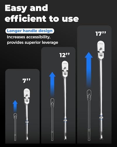 Image of toolant 1 /2 inch Drive Flex Head Ratchet, 90 Tooth Compact Flex Head Socket Ratchet Wrench, 17 Inch Length