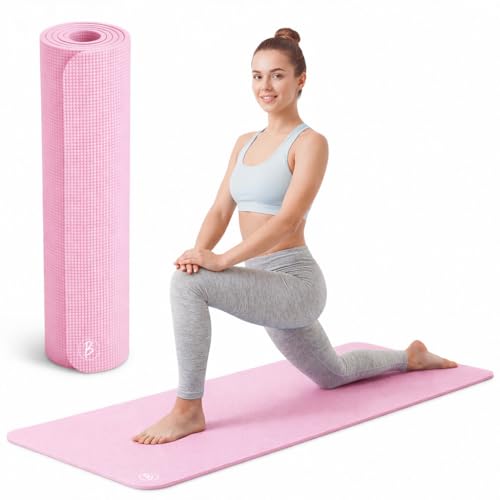 Image of Btag Premium PVC Yoga Mat for Women & Men | Anti-Slip Exercise & Gym Mat for Home Workouts | Lightweight & Durable | 6 mm (Pink)